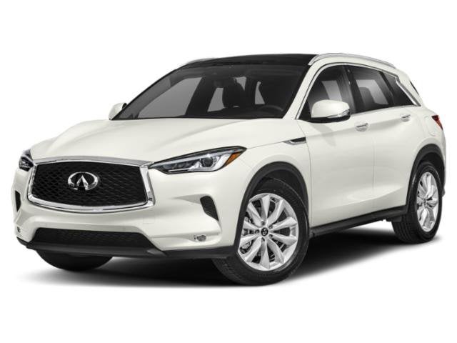 2021 INFINITI QX50 LUXE AWD in Hermosa Blue — front three-quarter view